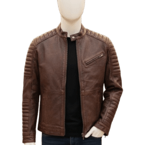 THE CALIBER GENUINE LEATHER BIKER JACKET FOR MEN PREMIUM QUILTED RACER STYLE OUTERWEAR
