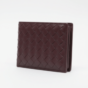 Men's Woven Leather Bifold Wallet - Deep Burgundy