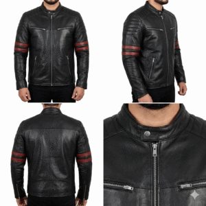 The Velocity Biker | Genuine Leather Racing Jacket with Dual Sleeve Stripes