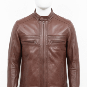 The Cocoa Commander Premium Brown Genuine Leather Quilted Moto Jacket for Men