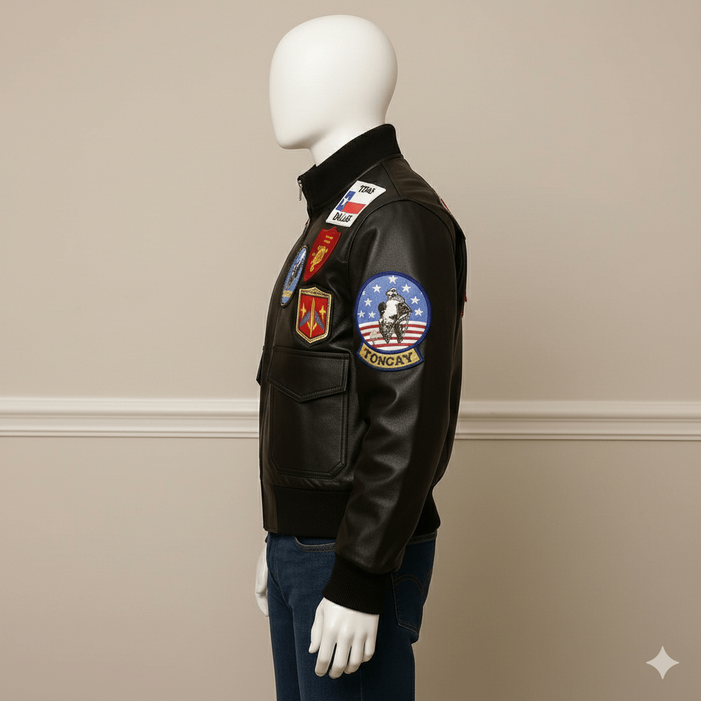 The Maverick Squadron Premium Genuine Leather Multi-Patch Flight Bomber Jacket for Men