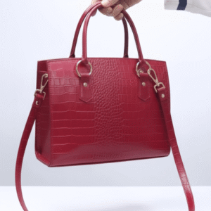 Women’s Luxury Red Croc-Embossed Handbag – Guaranteed 100% Pure Leather – Structured Executive Tote with Gold Hardware